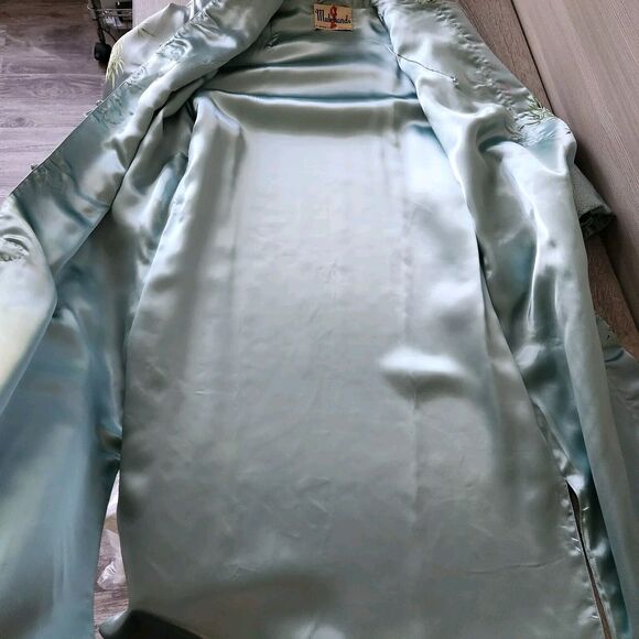 Mulchands Silk Womens Vintage Asian Kimono Light Blue Duster Robe Midi Dress - Picture 16 of 16